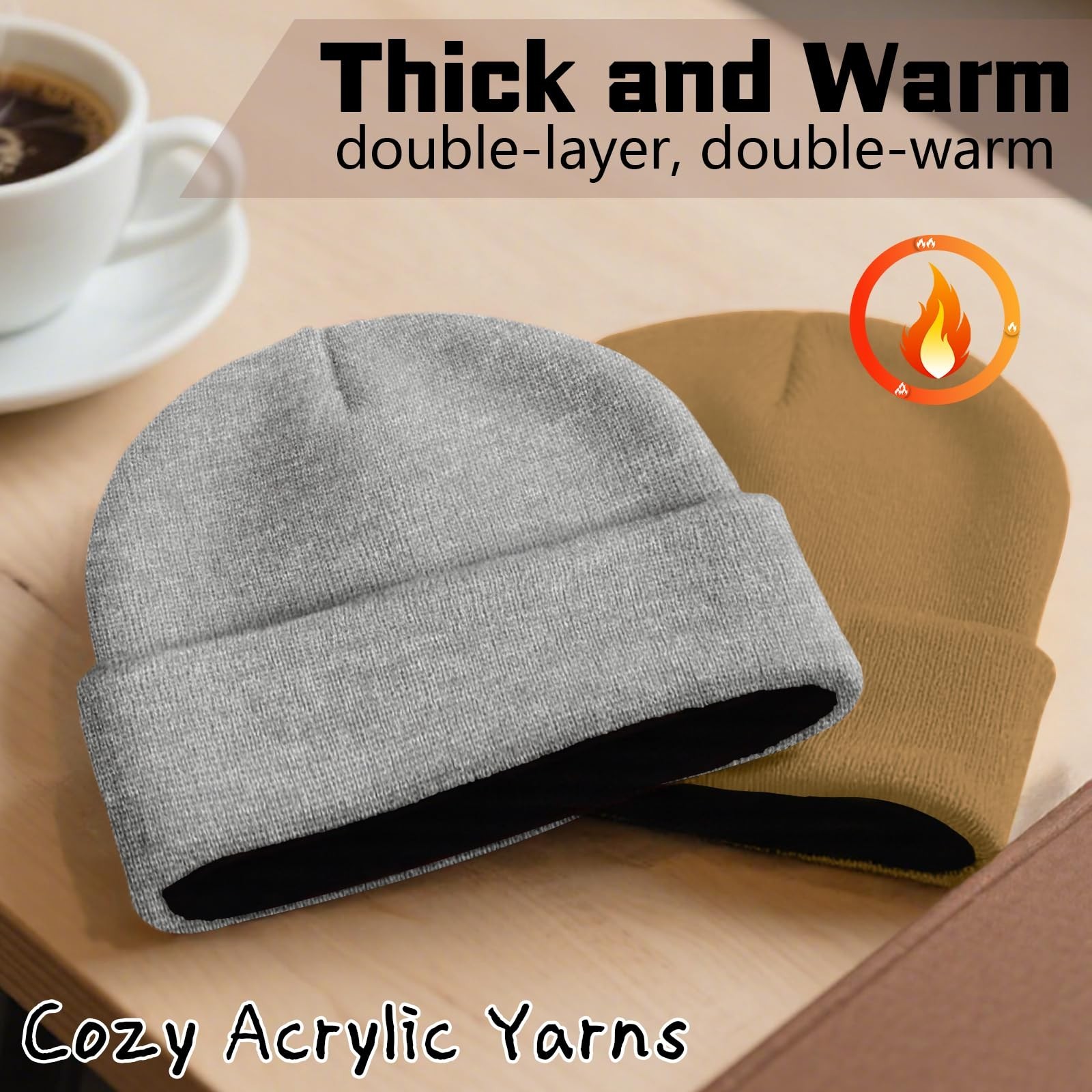 ZOORON 1&2 Pack Unisex Reversible Knitted Beanie Hat for Men Women Warm Winte…