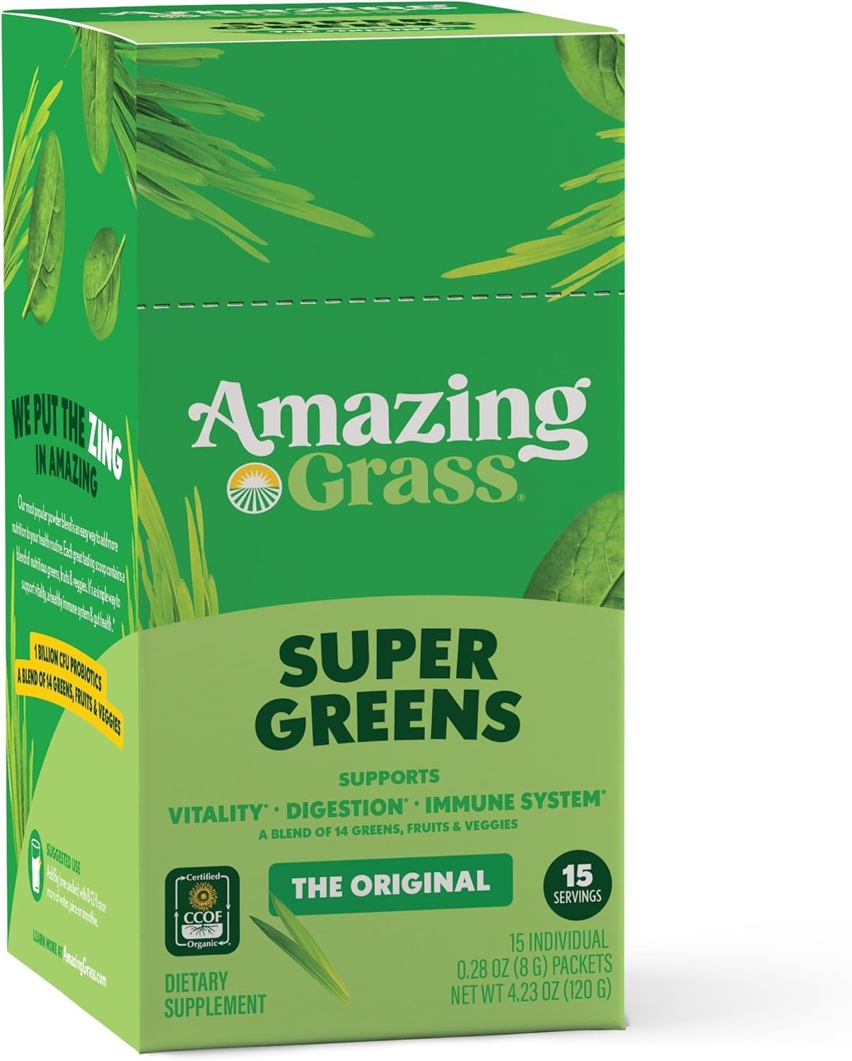 Amazing Grass Super Greens On-The-Go, 15 Packets, Organic Superfood, Travel Size