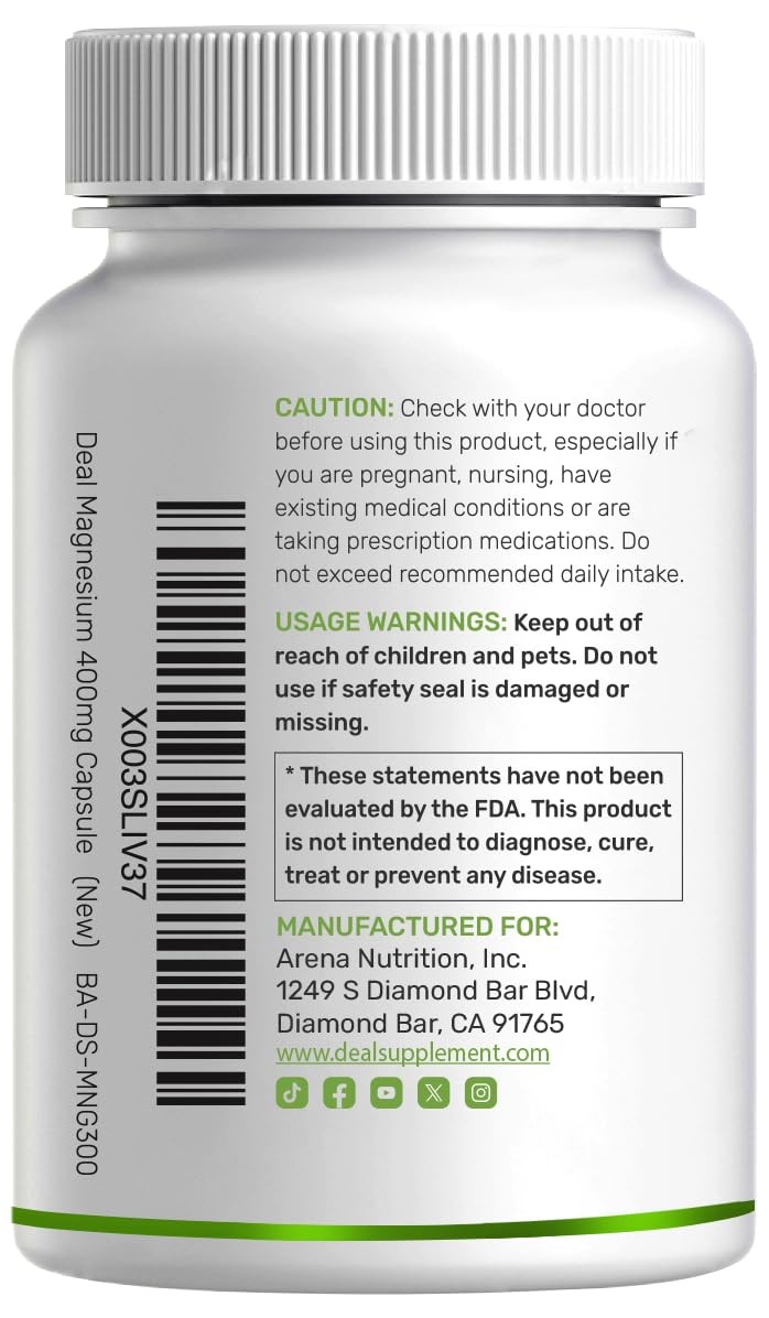 Magnesium Glycinate 400mg, 300 Capsules | 100% Chelated 300 Count (Pack of 1)