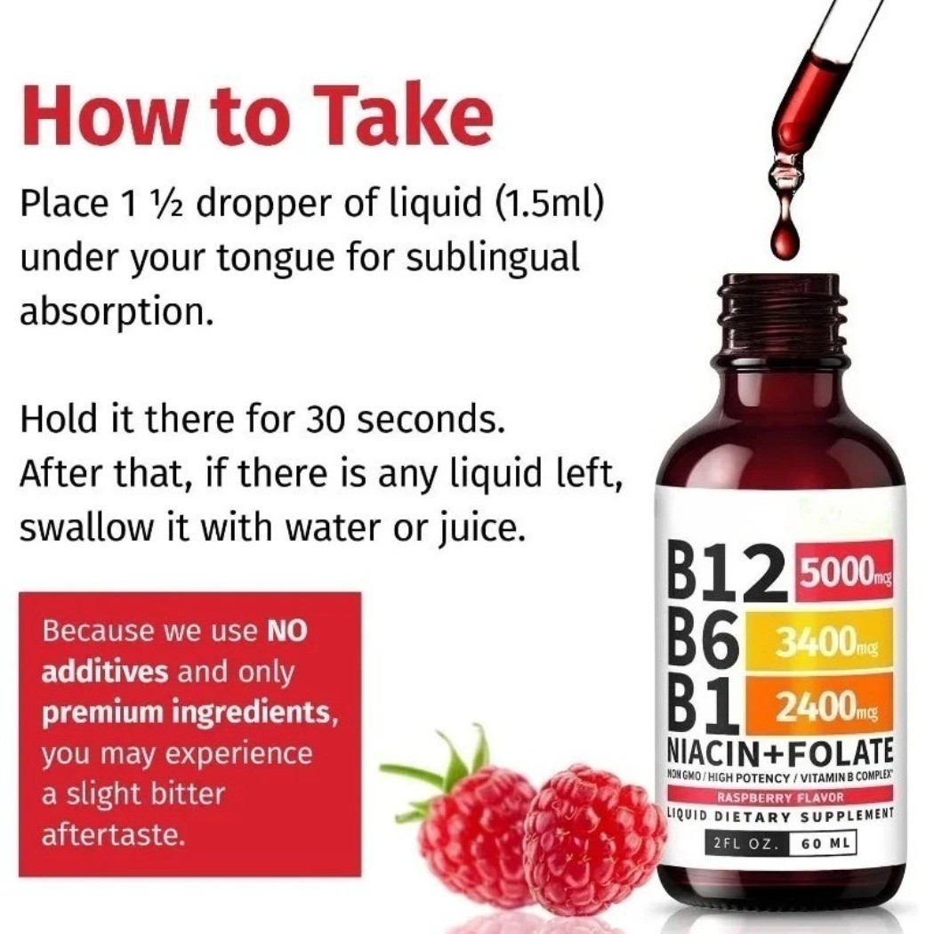 2-Bottles Vitamin B12 Liquid Drops with B6 B1 Niacin Folate