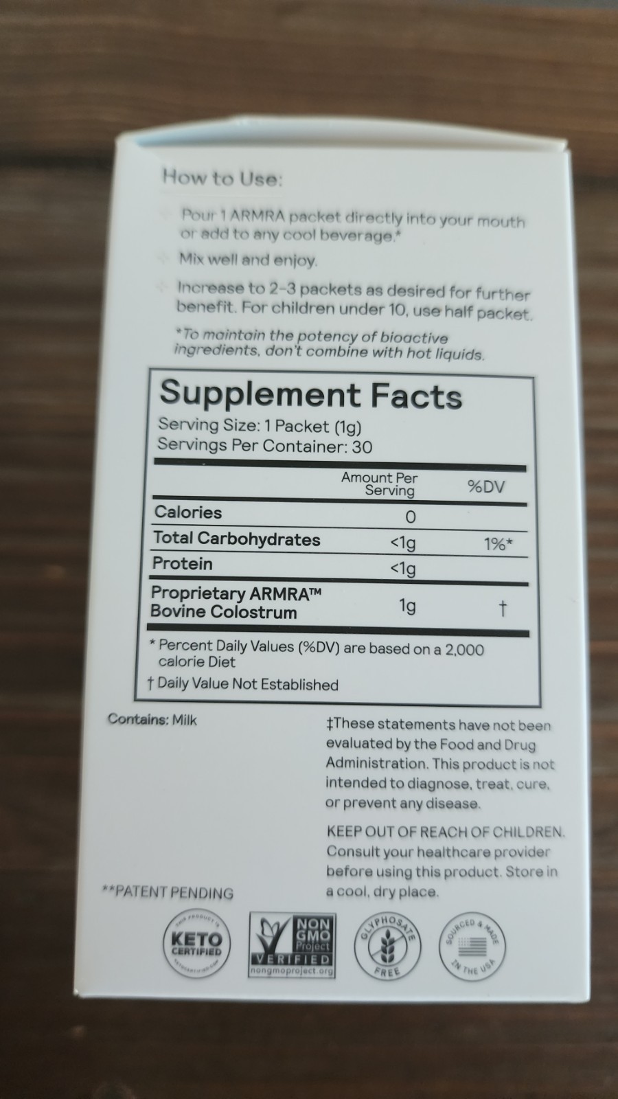 ARMRA Bovine Colostrum Superfood Grass-Fed Immune Fitness Brain Unflavored 30ct
