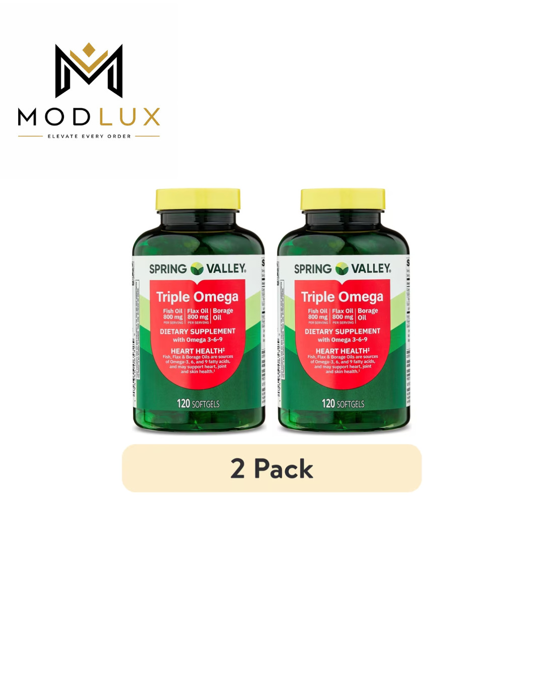 2 Pack Spring Valley Triple Omega Softgels Heart Joint & Skin Health, 120 Count