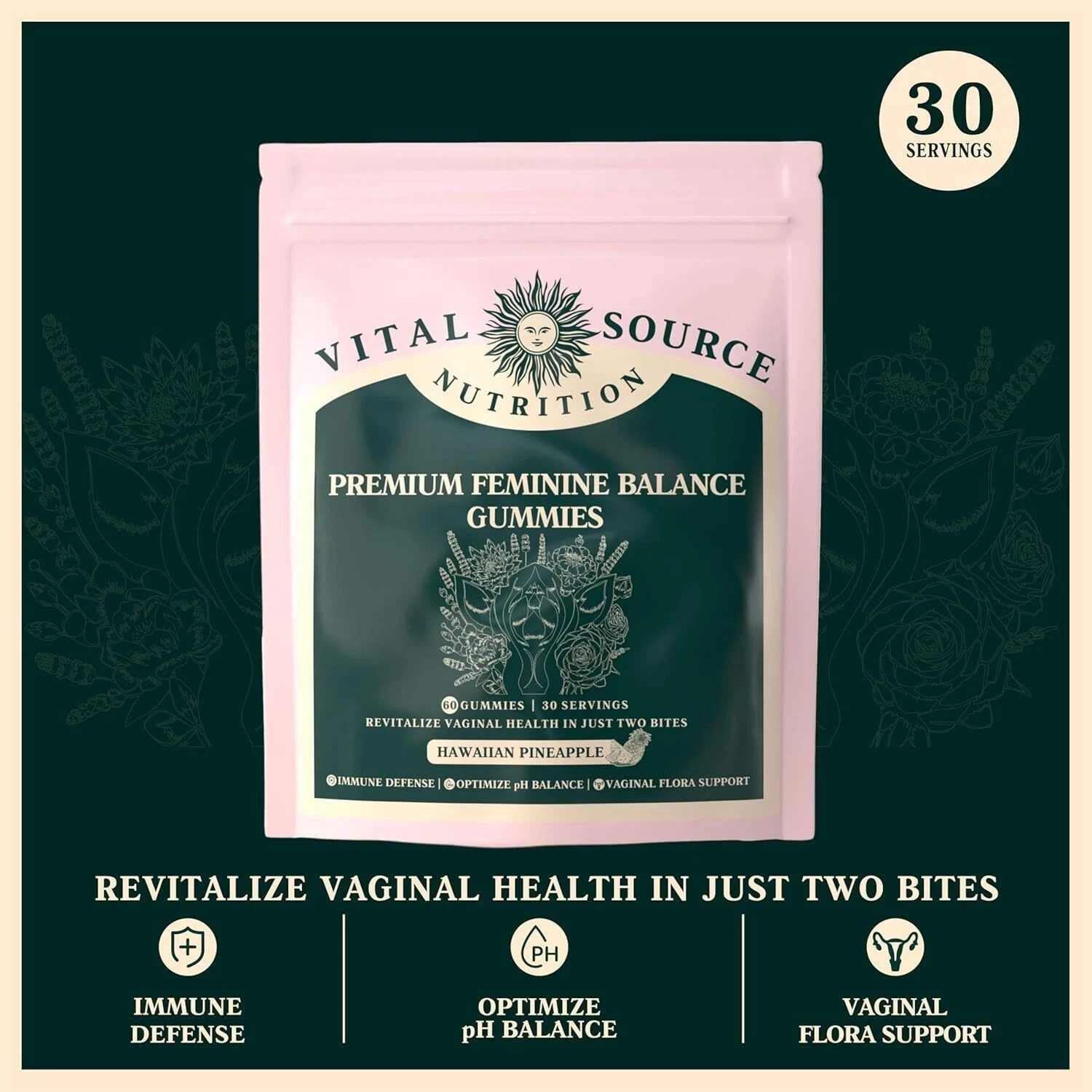 3PCS Vital Source Feminine Balance Gummies Hawaiian Pineapple