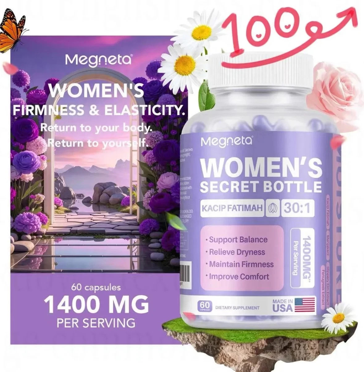 Women’s Secret Bottle Capsules – Natural Dietary Supplement – 60Count