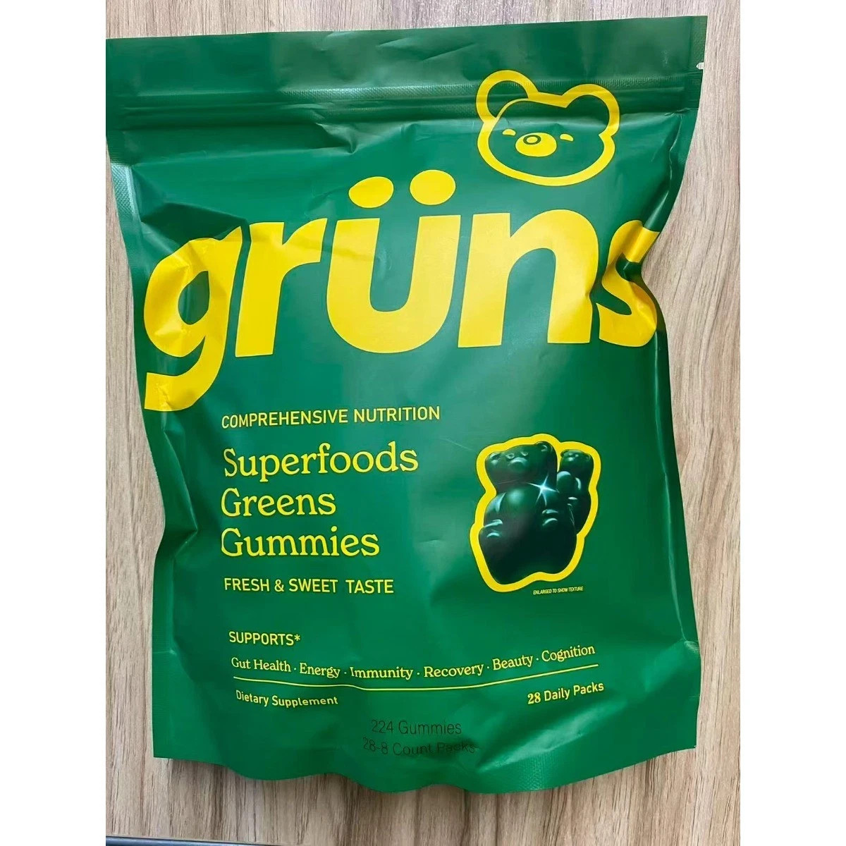Gruns SuperFood Greens Gummies – Low Sugar – 28 Pack