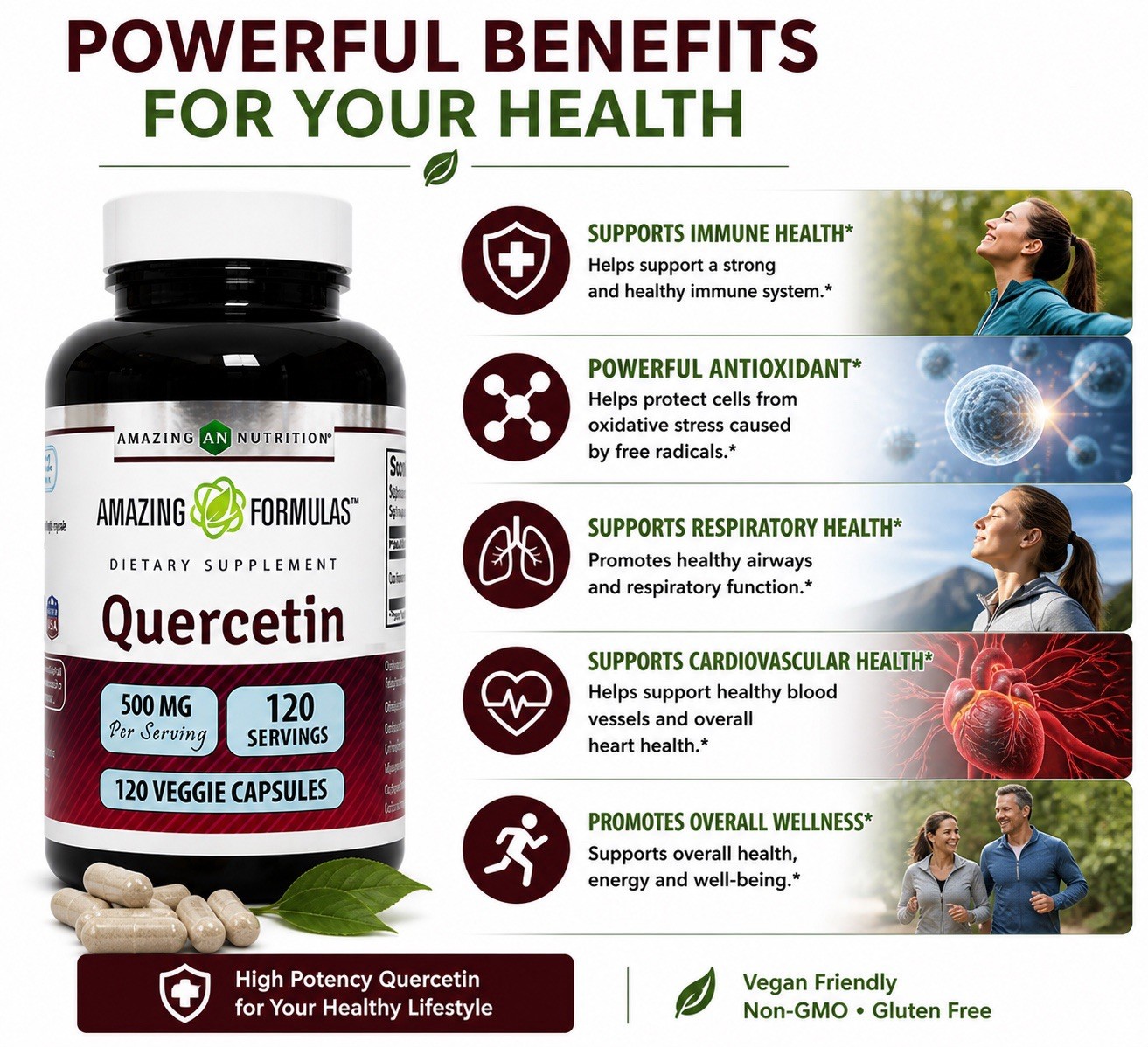Amazing Formulas Quercetin 500 mg 120 Veggie Capsules Dietary Supplement✅2 PACK