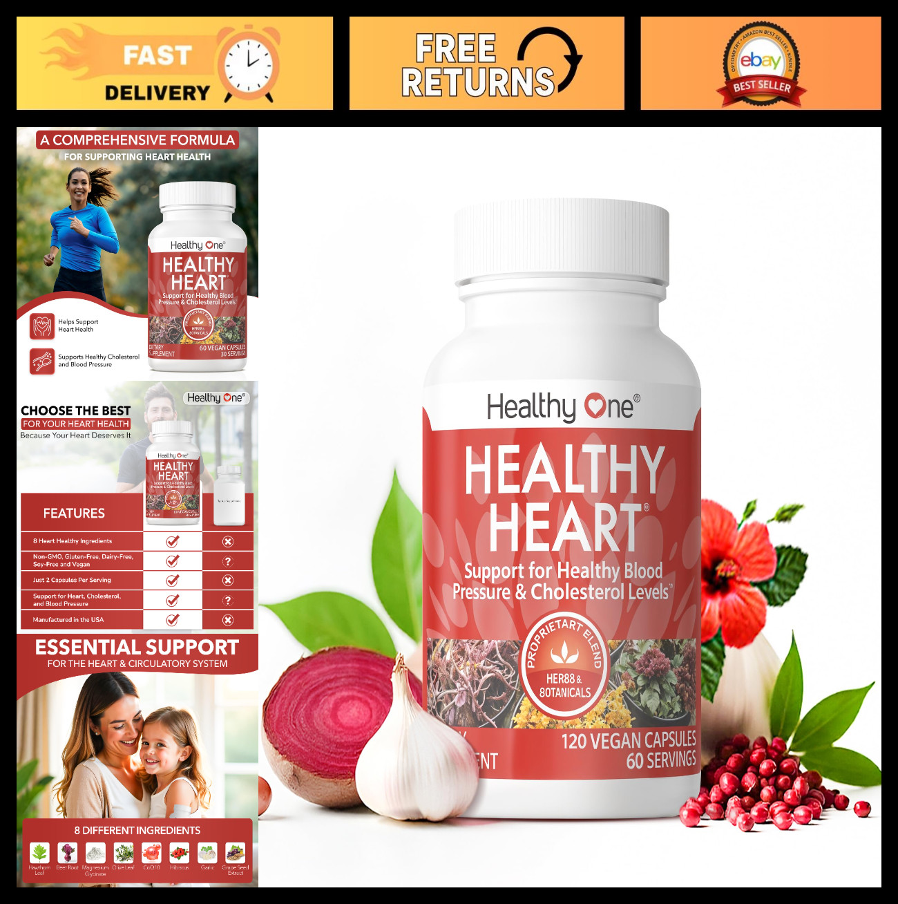Healthy Heart Supplement – Cholesterol Support, Circulation & Blood Pressure – 1