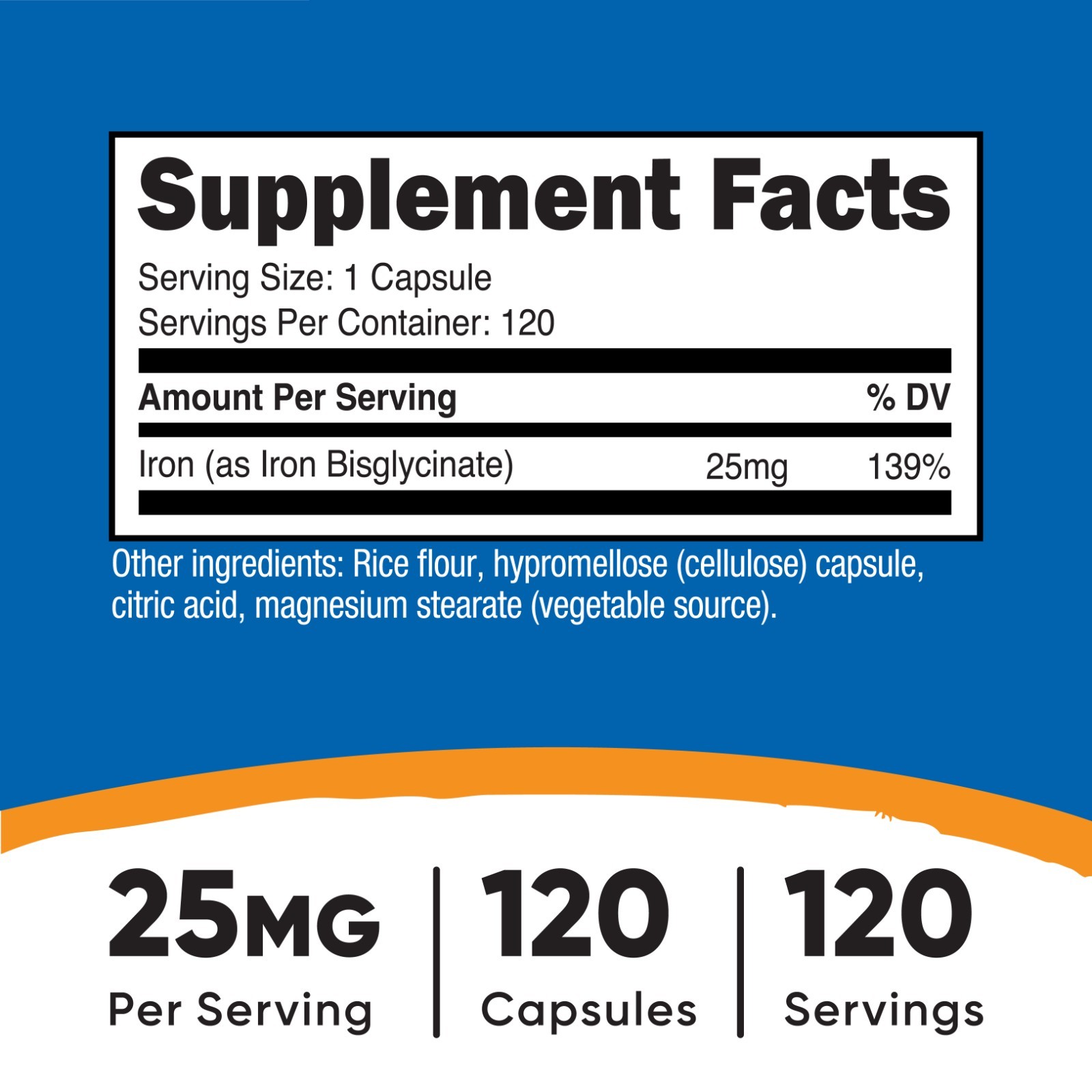 Nutricost Iron Bisglycinate Supplement (25mg) 120 Capsules, Gluten-Free