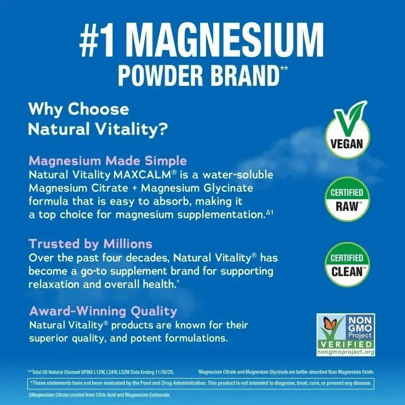 Natural Vitality CALM Magnesium Citrate Drink Mix Raspberry Lemon 16oz