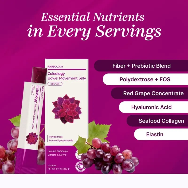 FOODOLOGY Coleology Bowel Movement Jelly Sticks, Grape Flavor, Gut Bloating Reli