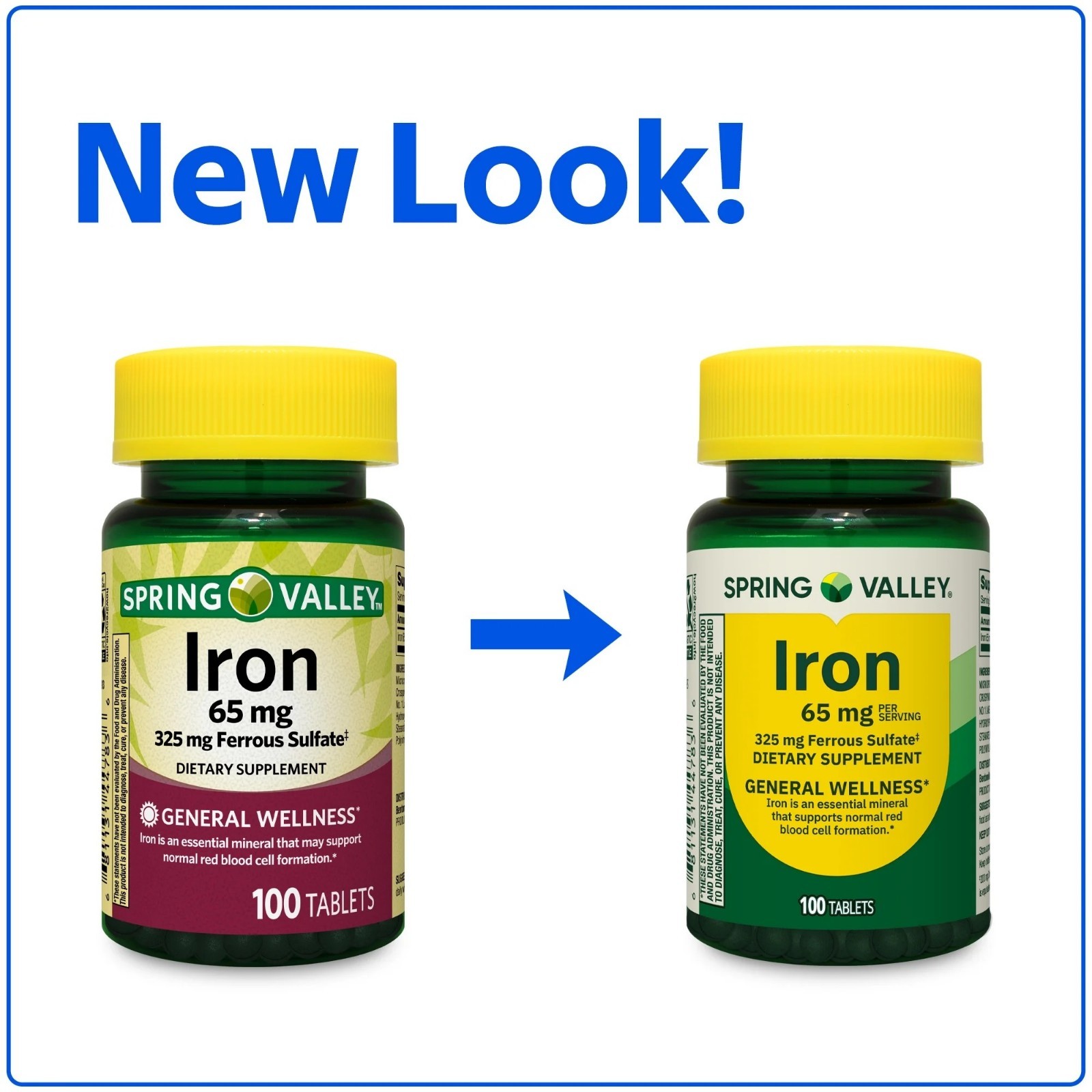 Spring Valley Iron General Wellness Dietary Supplement Tablets, 65 mg, 100 Count