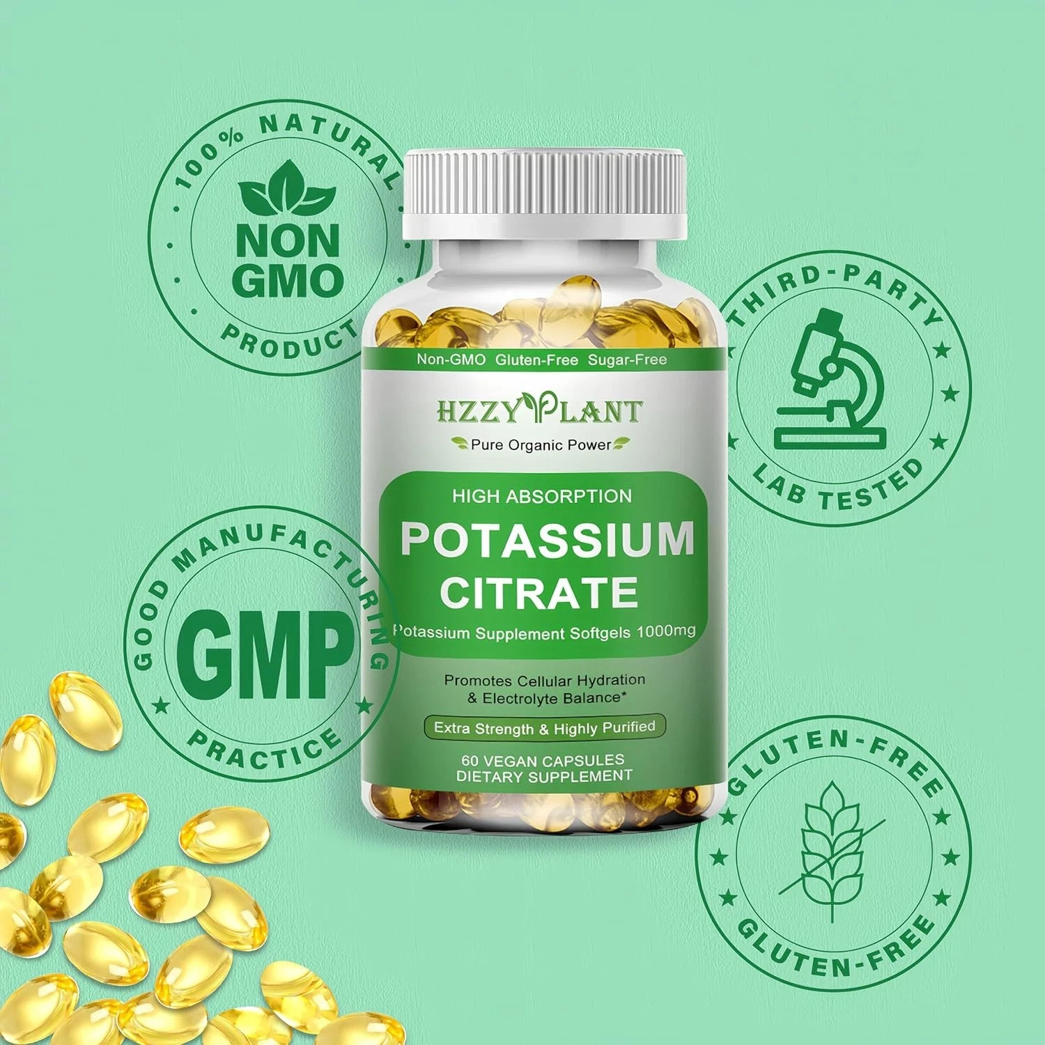 Potassium Supplement Softgels, High Absorption Potassium Citrate 1000Mg for Musc
