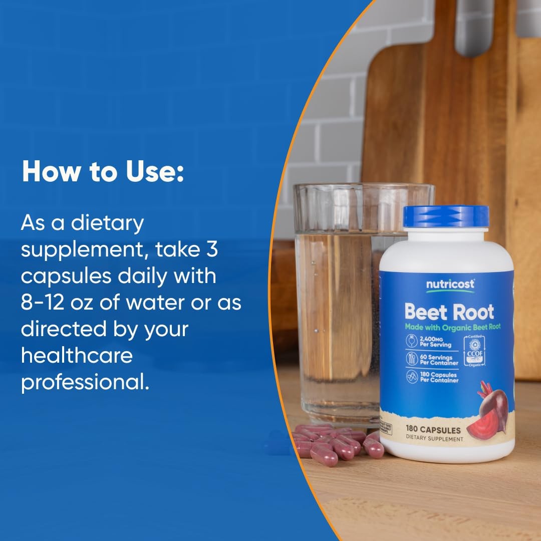 Nutricost Beet Root 2400mg, 180 Capsules – CCOF 180 Count (Pack of 1)