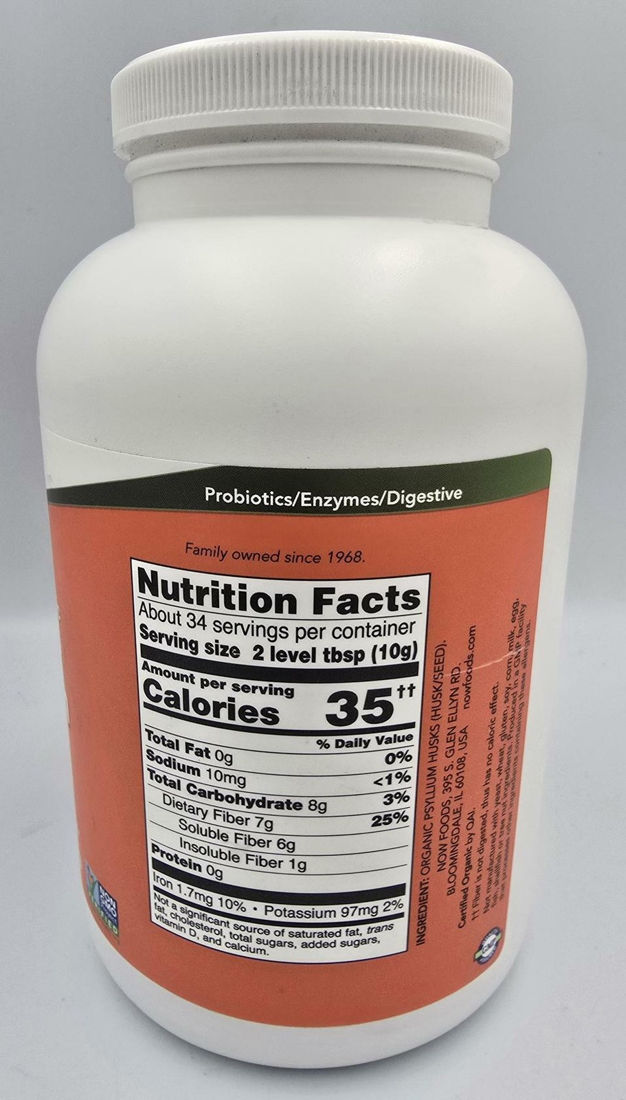 NOW Whole Psyllium Husks USDA Certified Organic Soluble Fiber Non-GMO – 3/12 oz