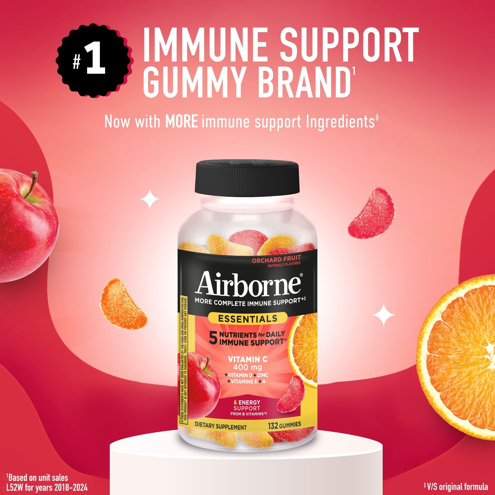 Airborne Immune Essentials Vitamin C Gummies Immunity Support Supplement 132ct