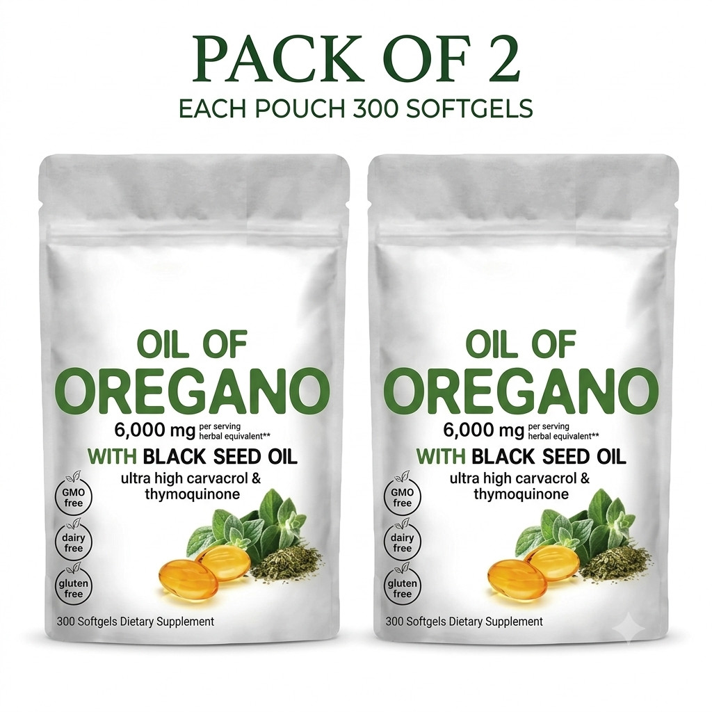 Oil of Oregano 6000mg with Black Seed Oil – 300 Softgels 2 in 1 Immune Pack of 2