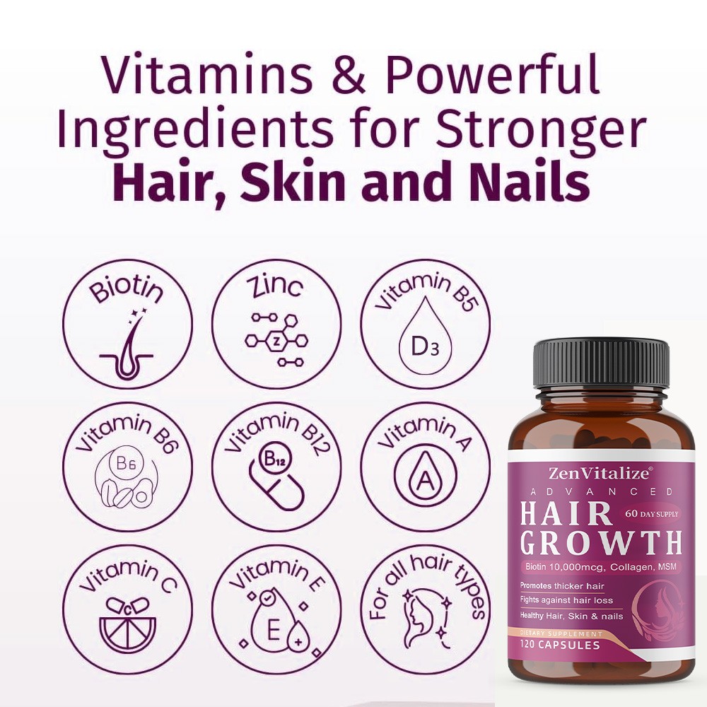 Advanced Hair Growth Supplement for Stronger Hair, Skin & Nails 30/60/120 Caps
