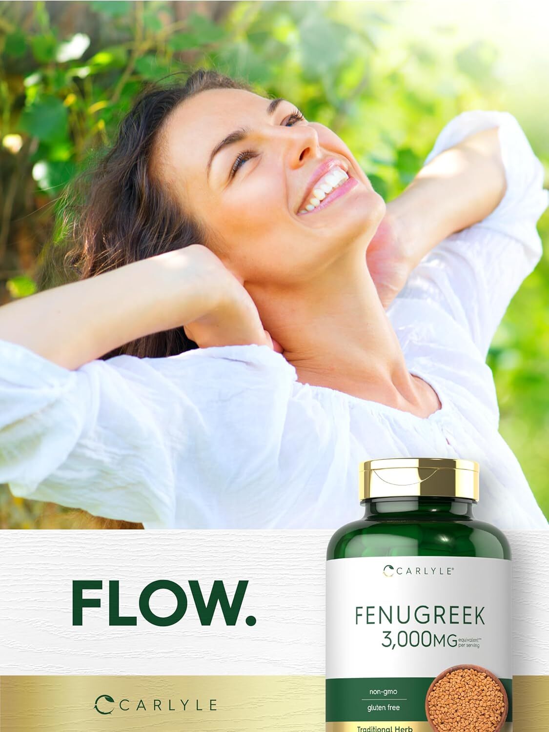 Fenugreek Capsules | 3000mg | 300 Count | Non-GMO, Gluten Free | by Carlyle