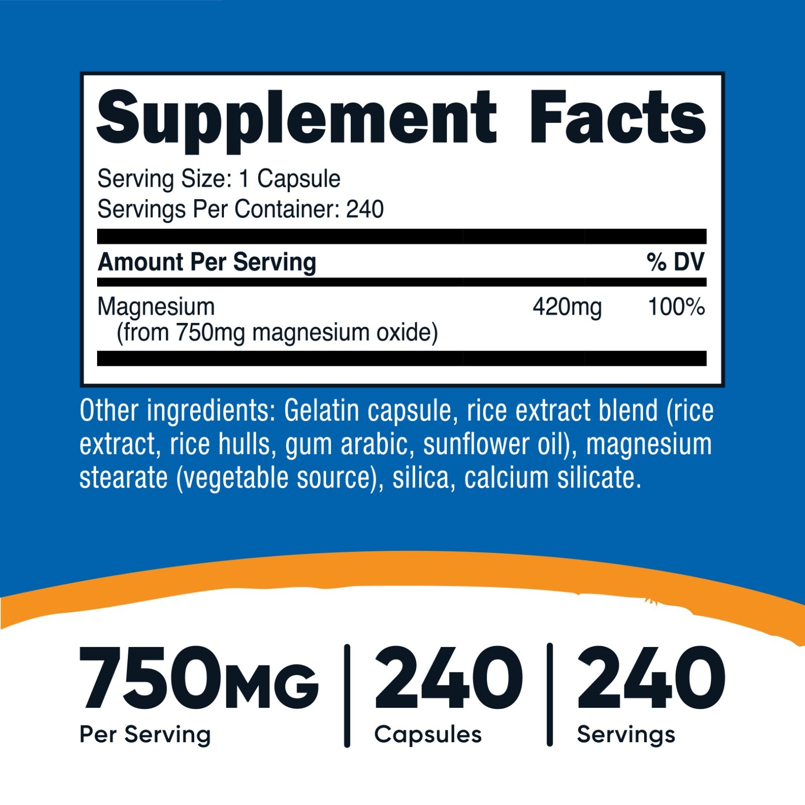 Nutricost Magnesium Oxide 750mg, 240 Capsules – 420mg of Magnesium