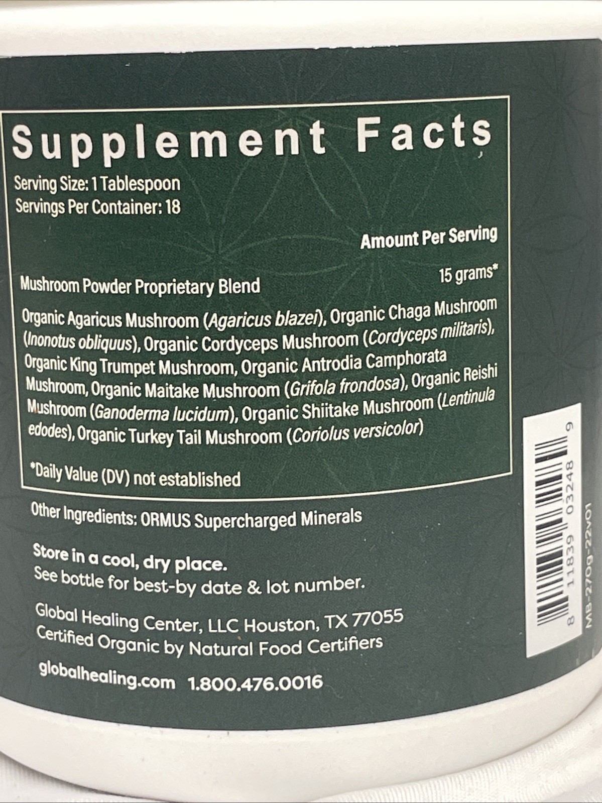2 Pack Global Healing Organic Mushrooms Blend Supplement 9.5 Oz Sugar Free Vegan