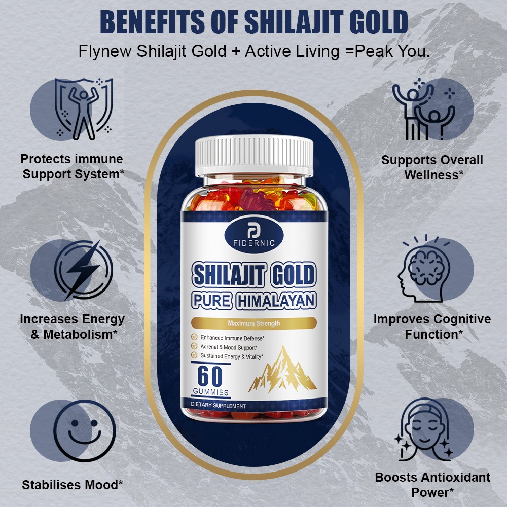 1/2/3 Bottle Shilajit Gold Gummies Max Strength 60 Count Dietary Supplement