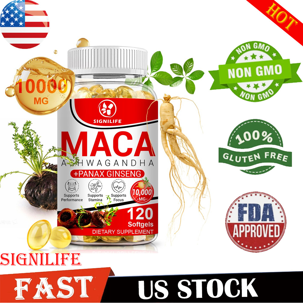 Organic Maca Root + Panax Ginseng 10000mg, Peruvian Maca Extract for Men & Women