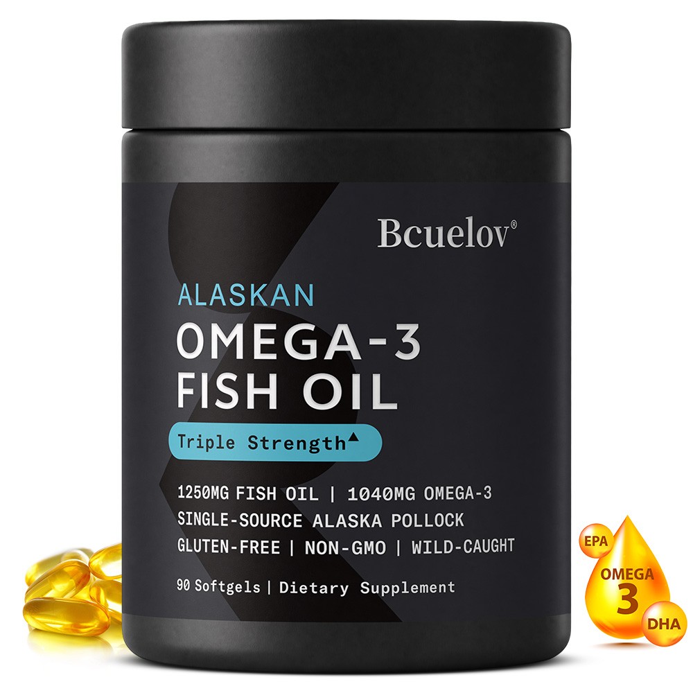 Bcuelov Alaskan Omega-3 1040mg Fish Oil 1250mg Gluten-Free | Non-Gmo 90 Softgels