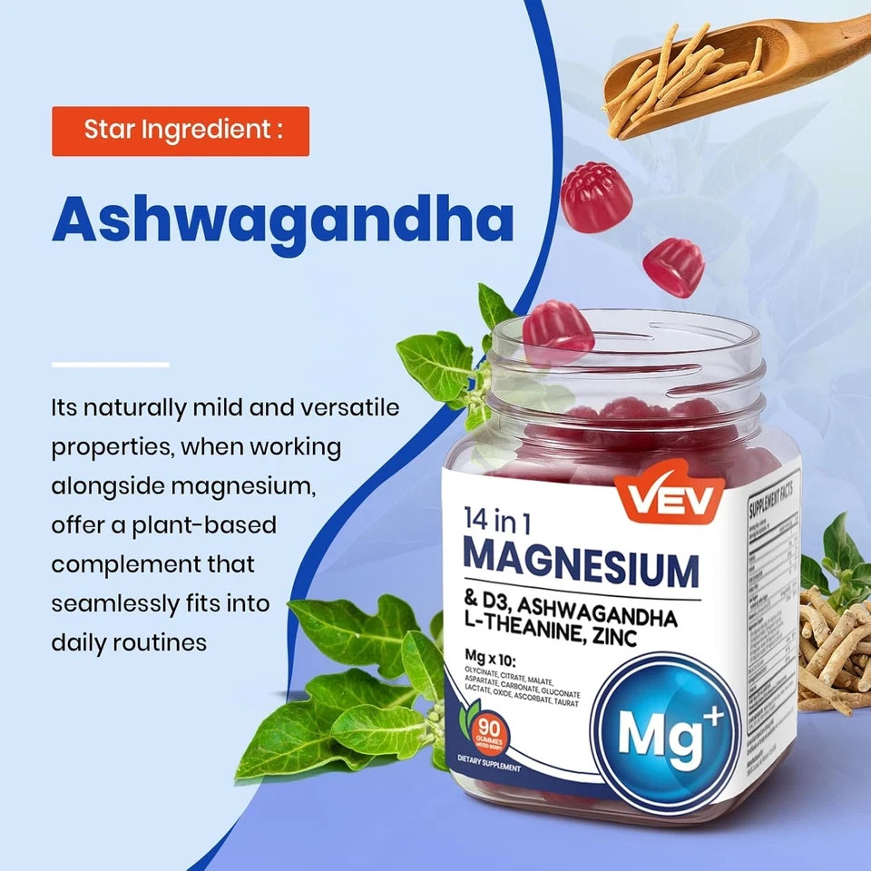 VEV Deep Calm Magnesium Complex 14-in-1 Gummies 90 Count For Women Men