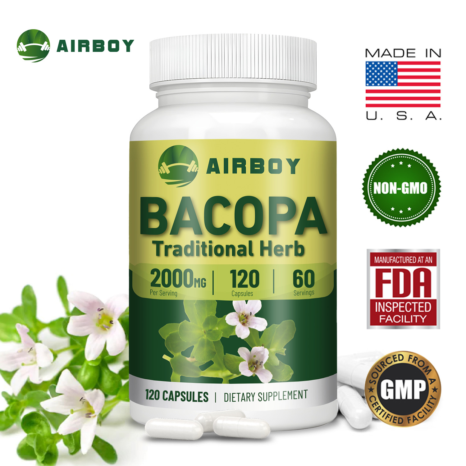 120pcs Bacopa Monnieri 2000mg – Memory Focus Boost Nootropic Brain Supplement