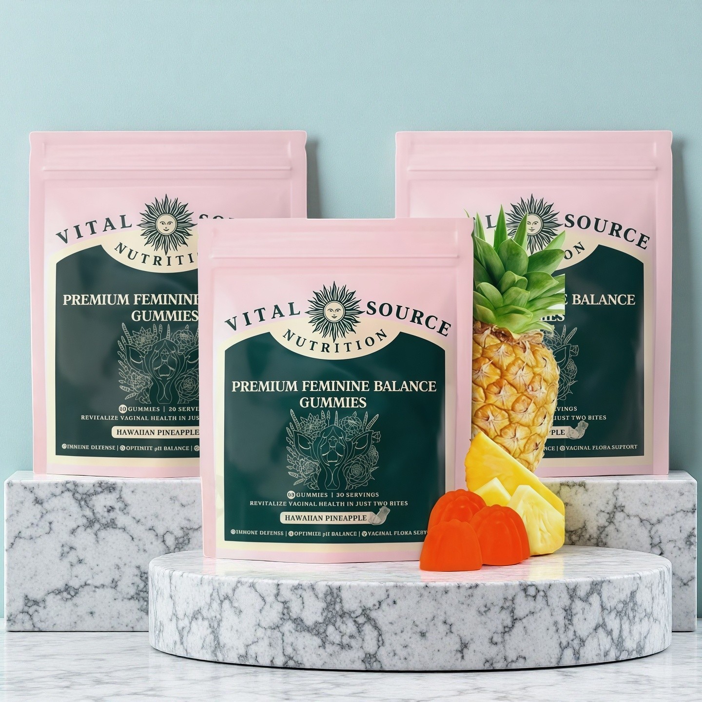 3PCS Vital Source Feminine Balance Gummies Hawaiian Pineapple