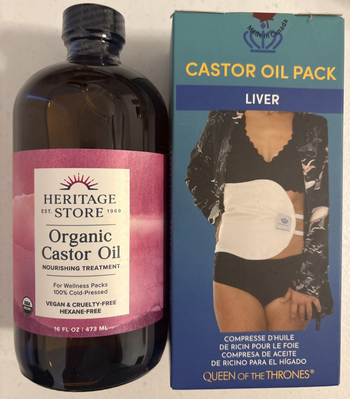 Heritage Store Organic Castor Oil Cold Pressed Vegan 16 oz + Liver Pack
