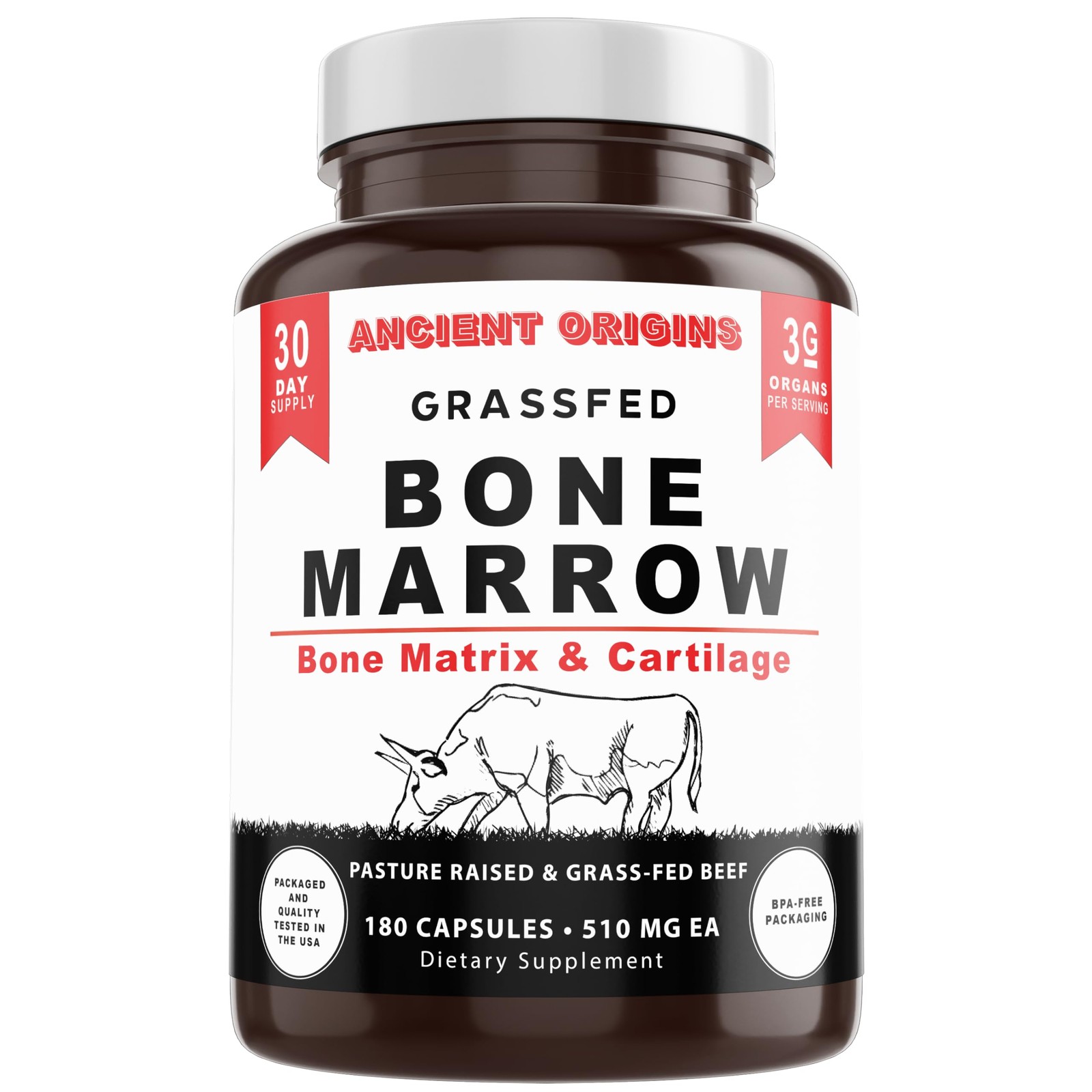 Grass Fed Bone Marrow Supplement, 3060mg, Skin, Oral Health, and Joint Support