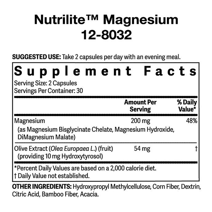 Nutrilite Magnesium 200mg Capsules Heart Sleep Support – 60 Count