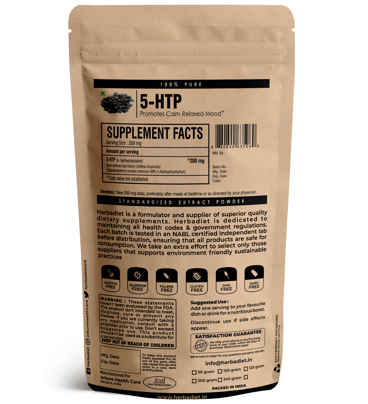 5-HTP Powder Griffonia Seed – Natural Mood Booster for Stress, Anxiety & Sleep