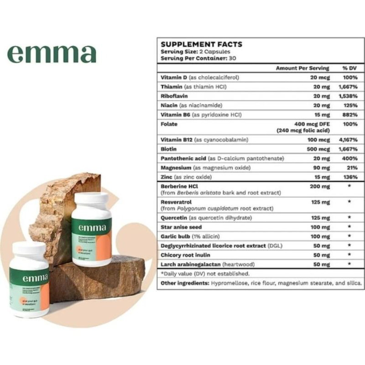 Emma Gut Health Supplement for Gas & Bloating Relief , 60 Capsules