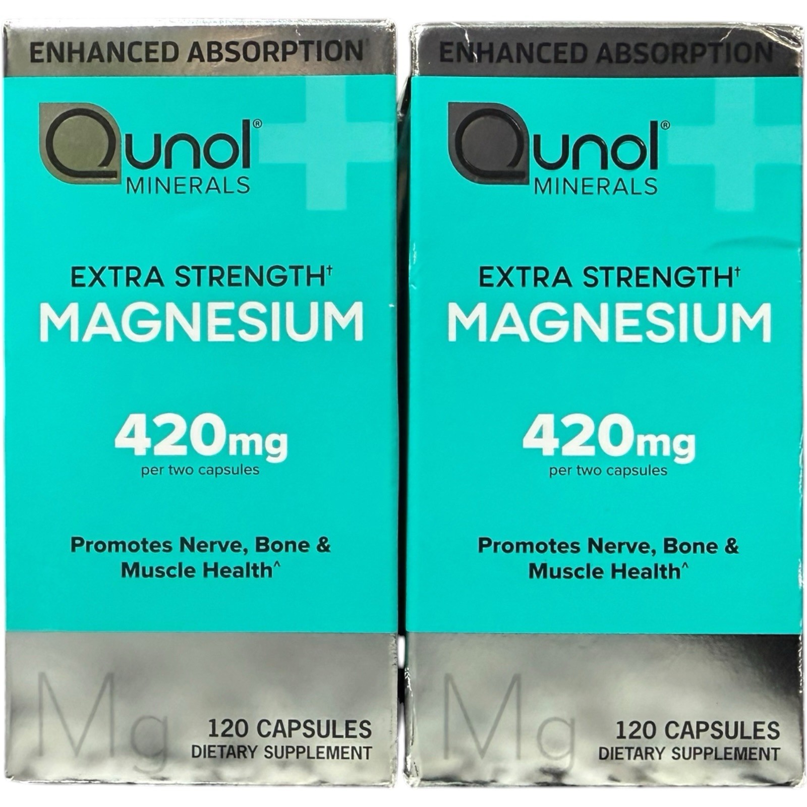 (2) Qunol Minerals Extra Strength Magnesium, 420mg, 120 Capsules Ea. 06/2026+