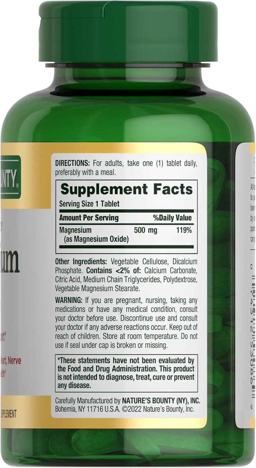 Nature’s Bounty Magnesium Supplements 500 Mg 200 Count (Pack of 1)