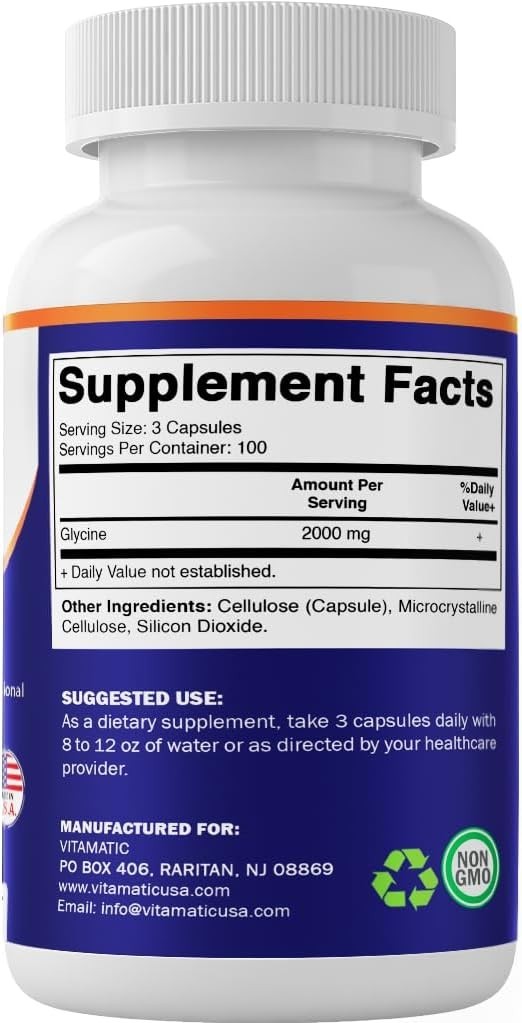 High-Potency Glycine 2000mg – 300 Non-GMO, Gluten-Free Capsules for Adults