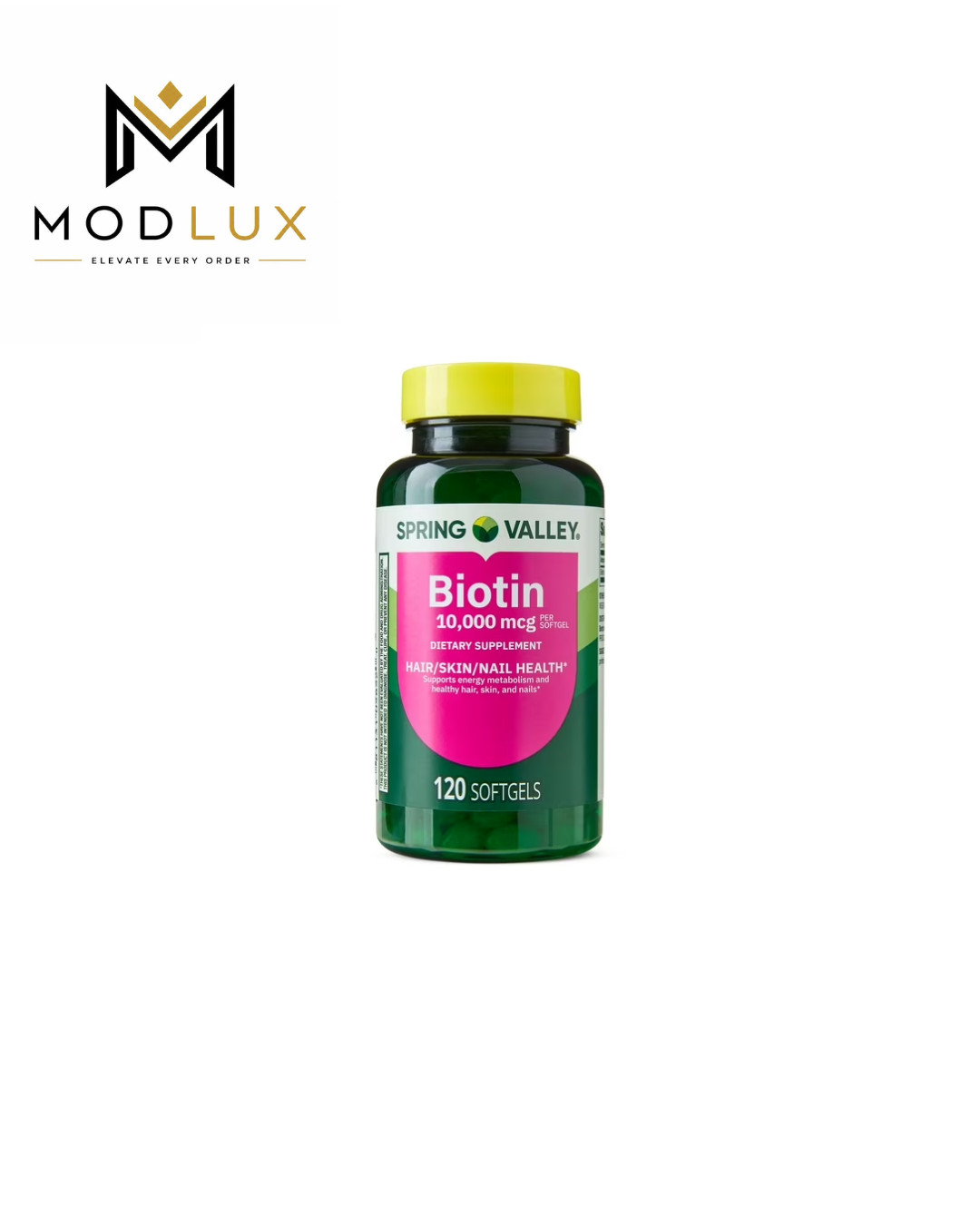 Spring Valley Biotin Softgels 10000 mcg Hair Skin Nails 120 Count