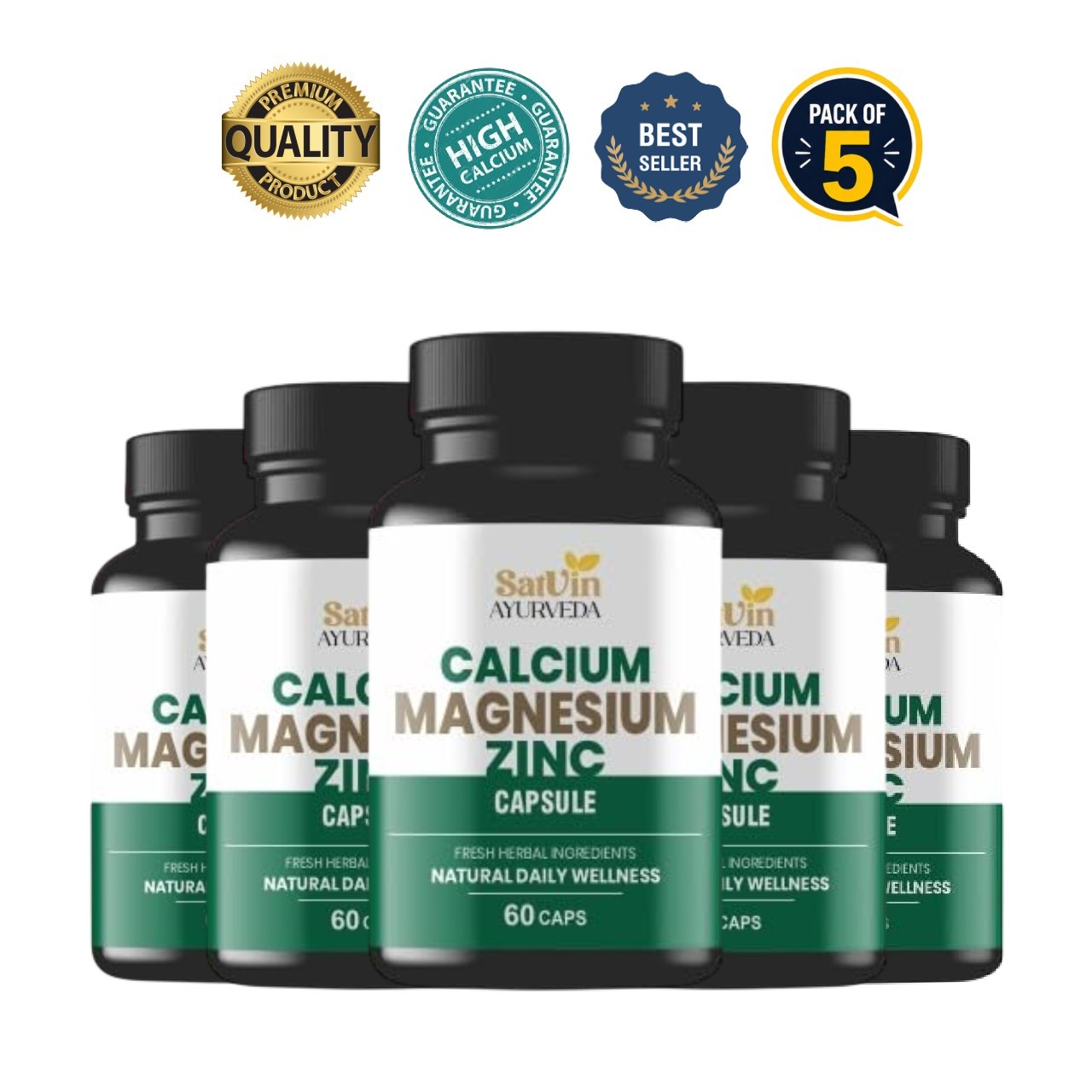 5 Pack SATV.IN Ayurveda Calcium Magnesium Zinc 300 Caps