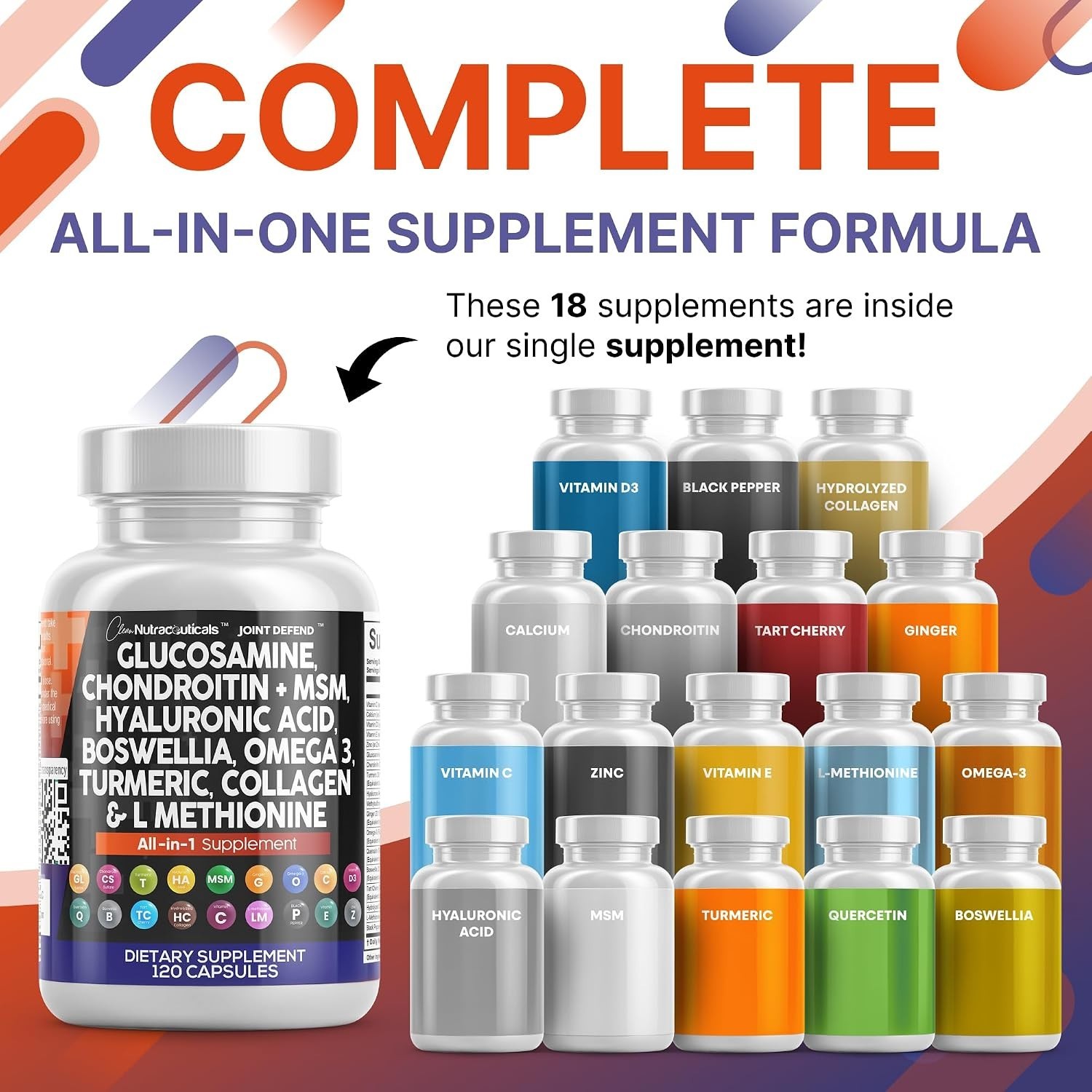 Clean Nutraceuticals Glucosamine Chondroitin MSM 1500mg with Turmeric 2 Pack!