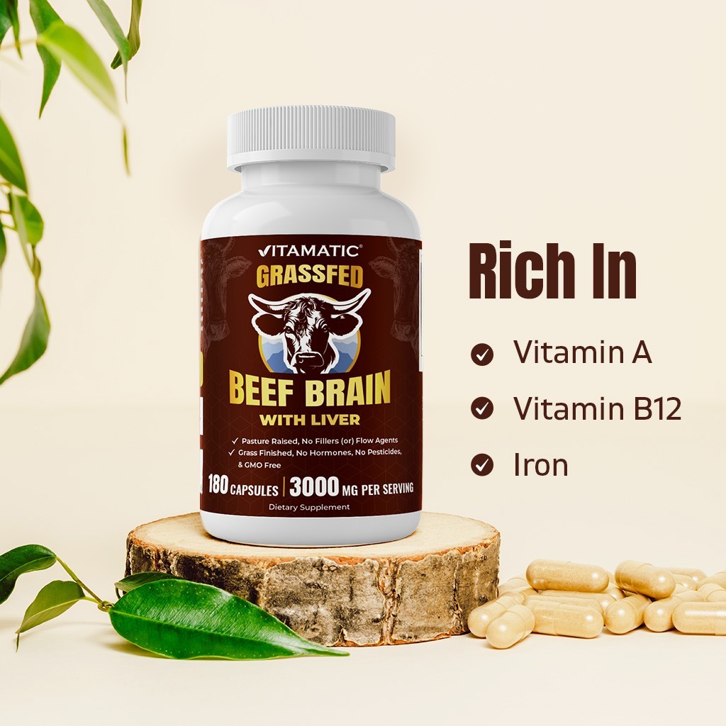 Vitamatic Grass Fed Beef Brain with Liver – 180 Capsules