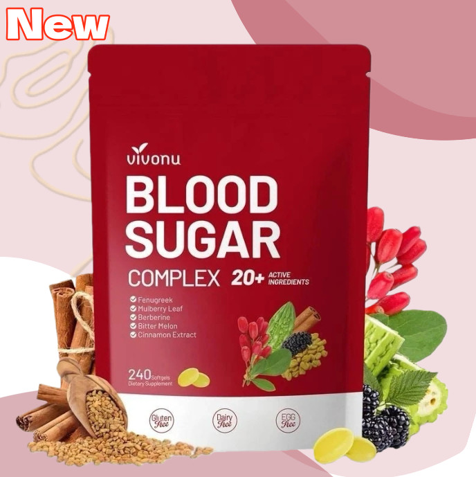 VivoNu Blood Sugar Complex Supplement with 20 Herbs and Vitamins 240 Softgels