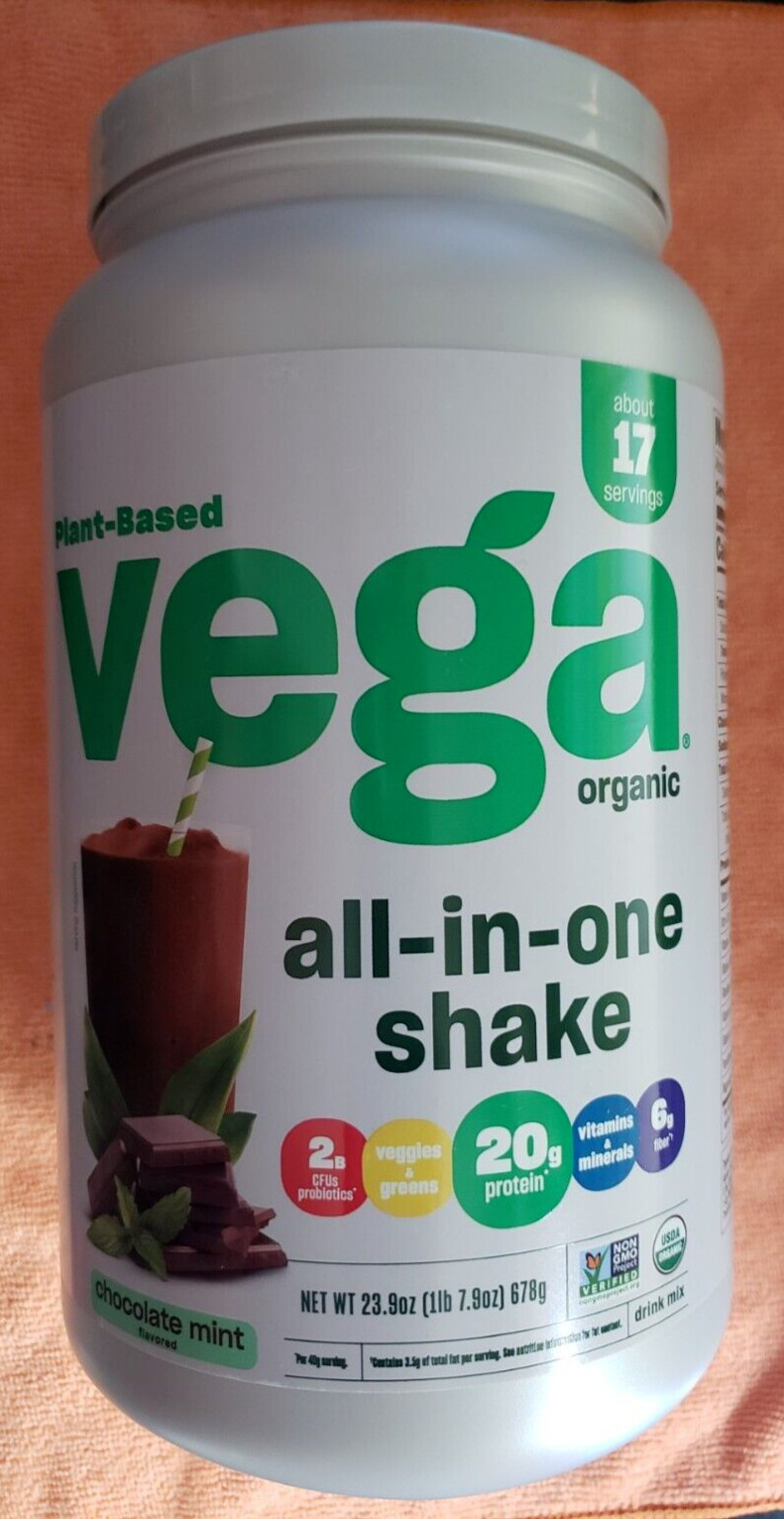 VEGA – All IN ONE SHAKE – Plant Based 23.9 oz – Chocolate Mint – Expire 5/2026