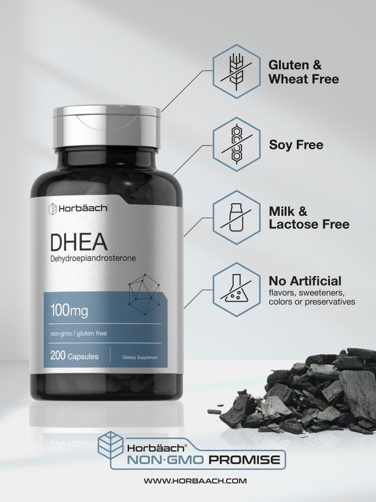 DHEA 100mg | 200 Capsules | Non-GMO, Gluten Free Supplement | By Horbaach