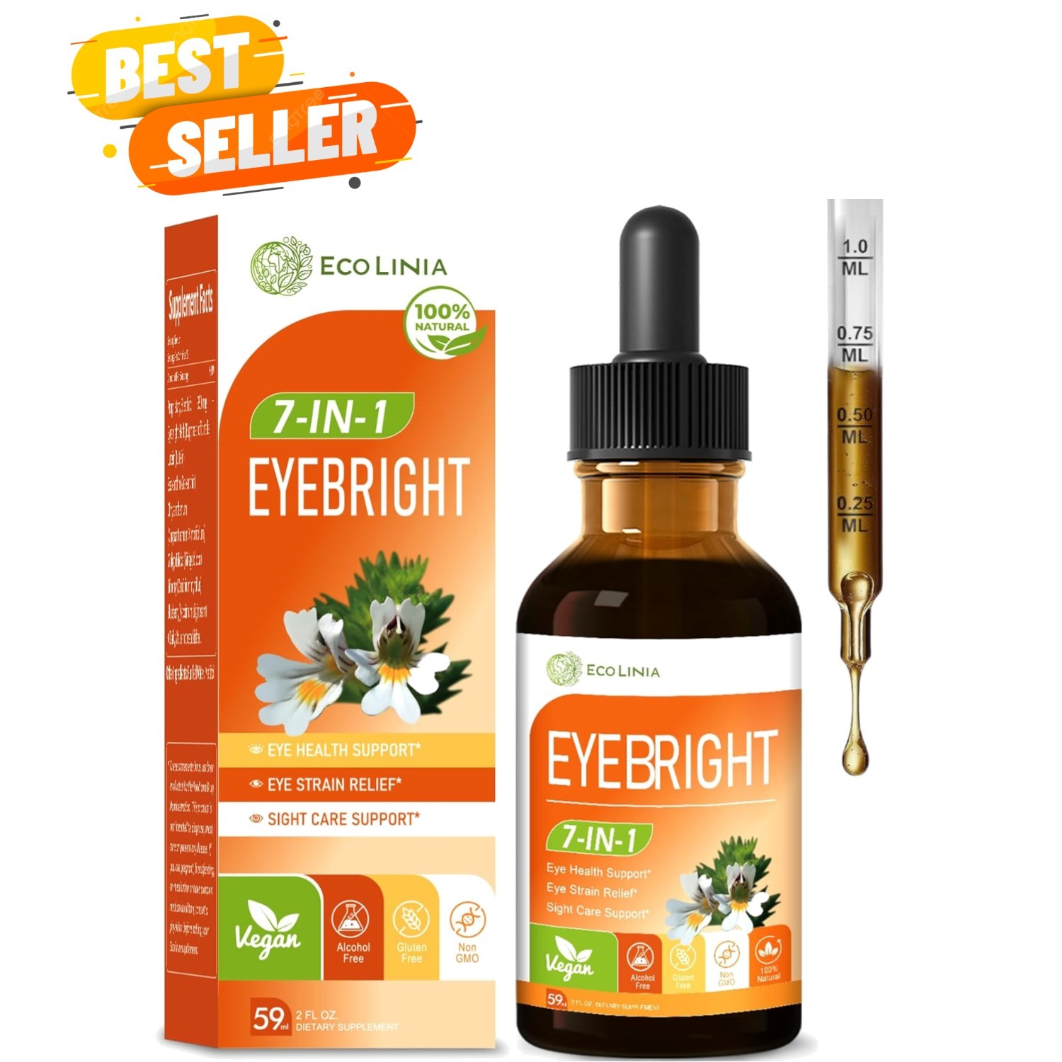 Natural Eye Care Drops w/Lutein, Zeaxanthin & Eyebright 2 oz – Herbal Formula