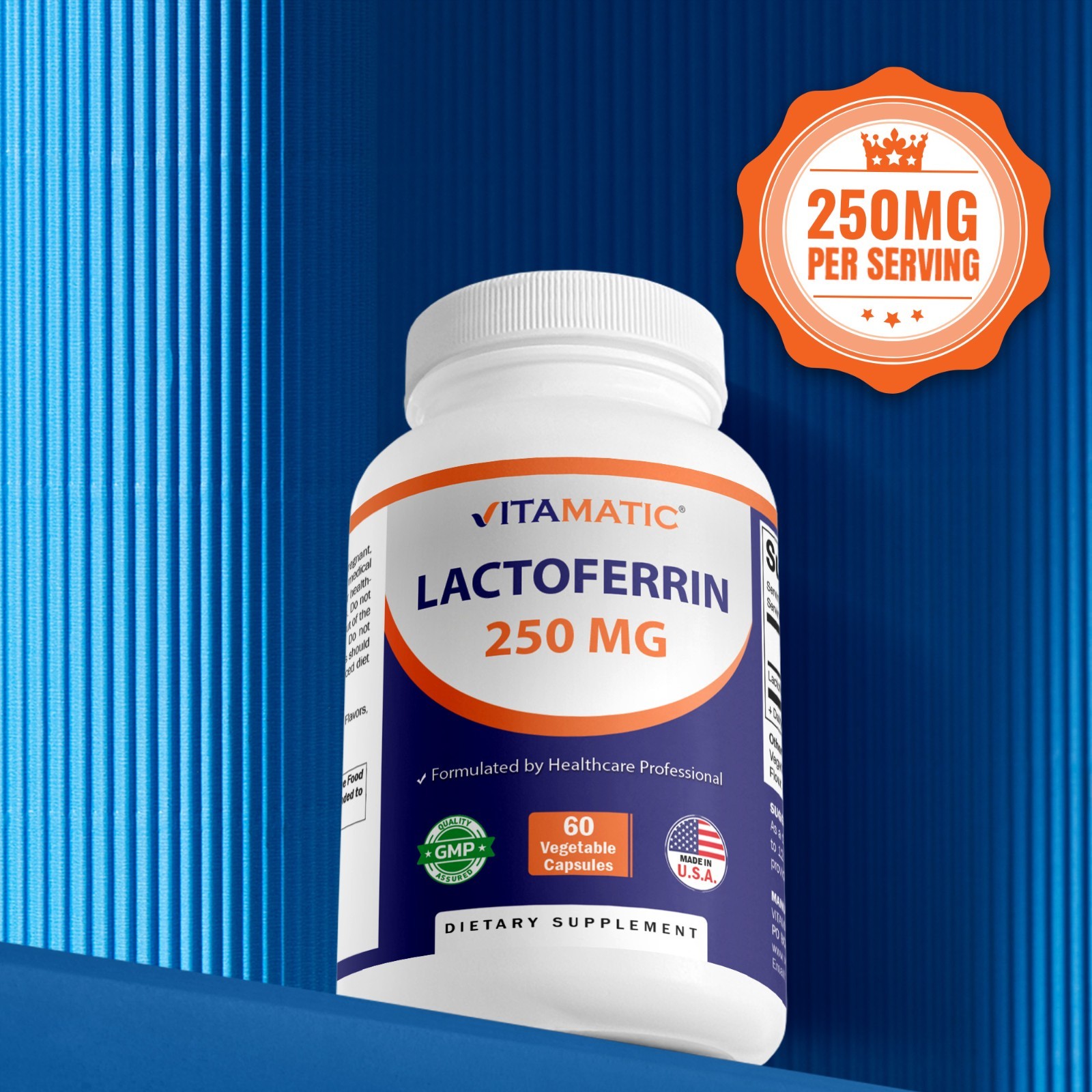 Vitamatic Lactoferrin 250mg (Apolactoferrin), 60 Vegetable Capsules