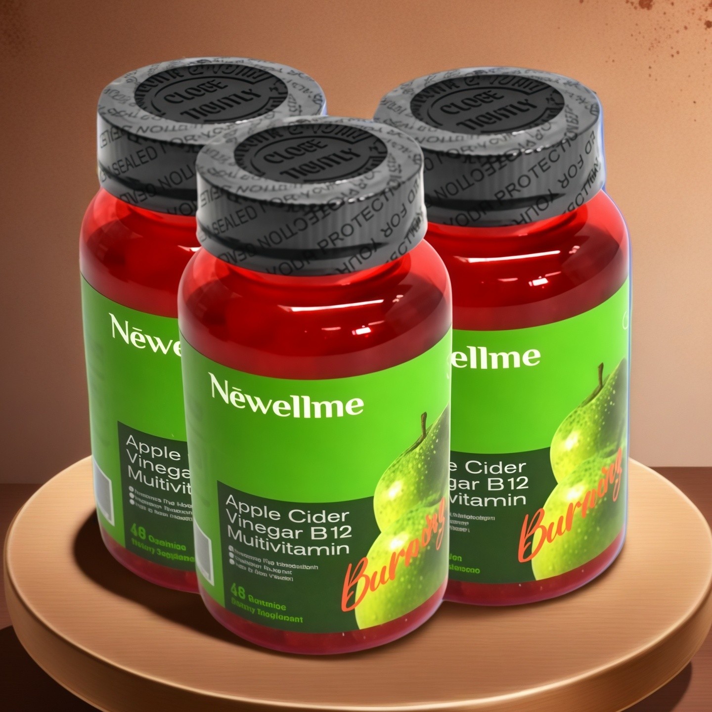 Apple 3PCS Cider Vinegar B12 Multivitamin-Apple Cider Vinegar Gummies-60Gummies