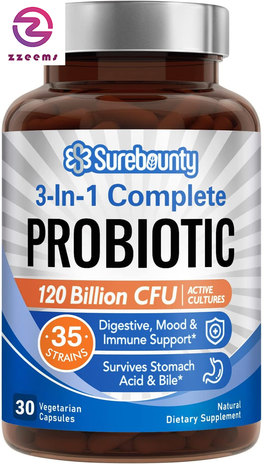 Probiotics 120 Billion CFU, Probiotics for Men & Women, Prebiotics + Digestive E