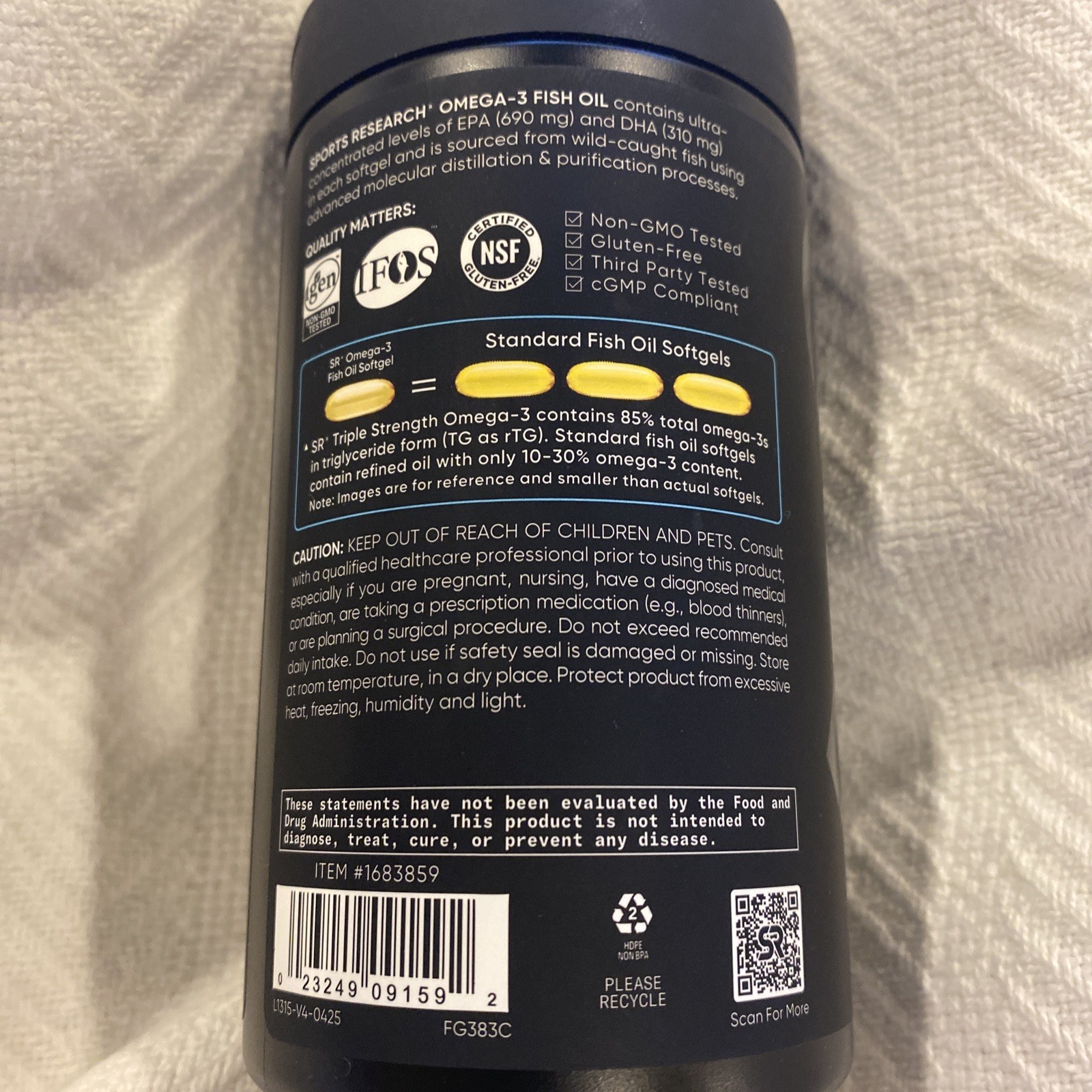 Sports Research Omega-3 Fish Oil Triple Strength 150 Softgels 1250mg Exp 08/2028
